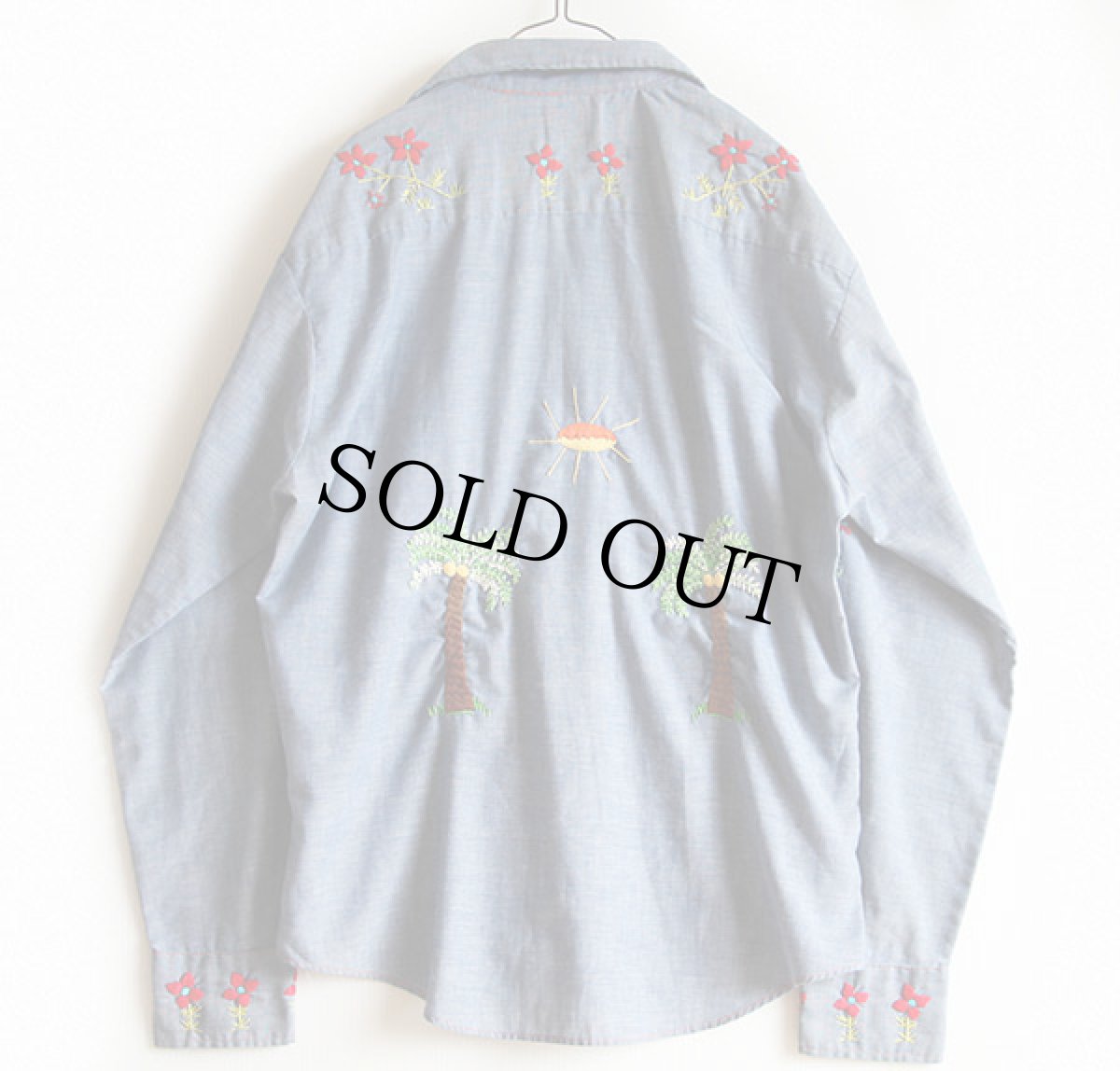 画像2: 70s UNKNOWN 刺繍入り 耳付き シャンブレーシャツ L (2)