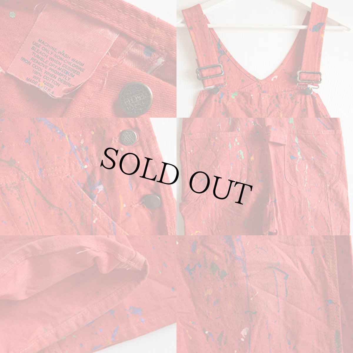 画像3: 80s USA製 Sears 山ポケ ドロッピング オーバーオール 後染め 朱色 34×30★ペンキ飛び (3)