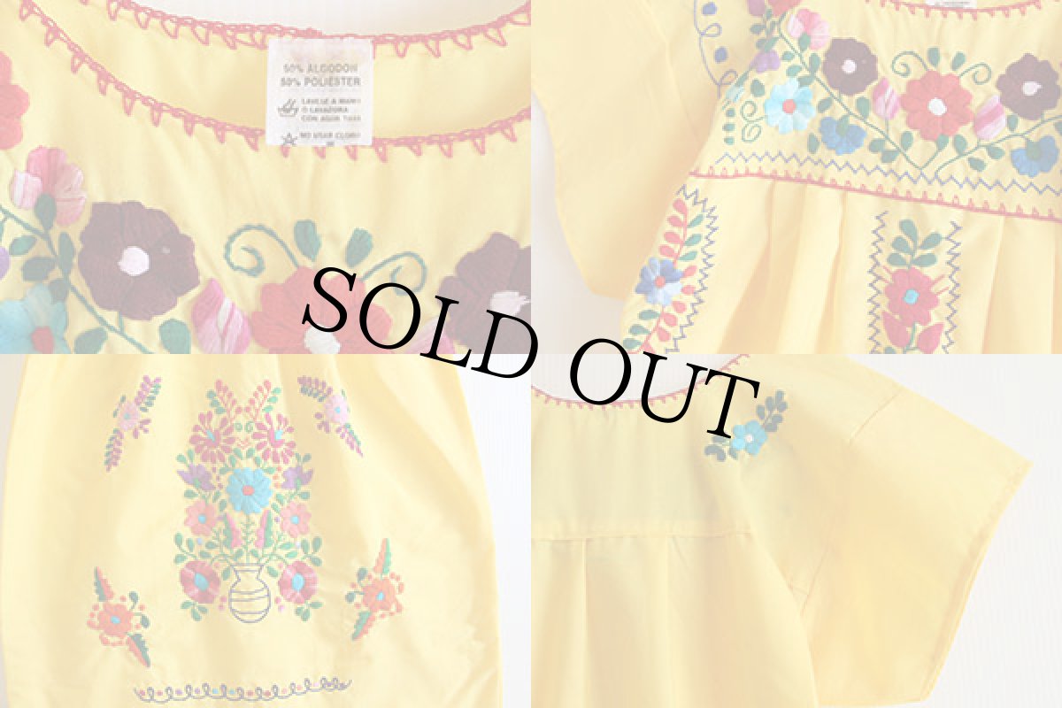 画像3: メキシコ製 花柄刺繍 チュニック ワンピース 黄 (3)