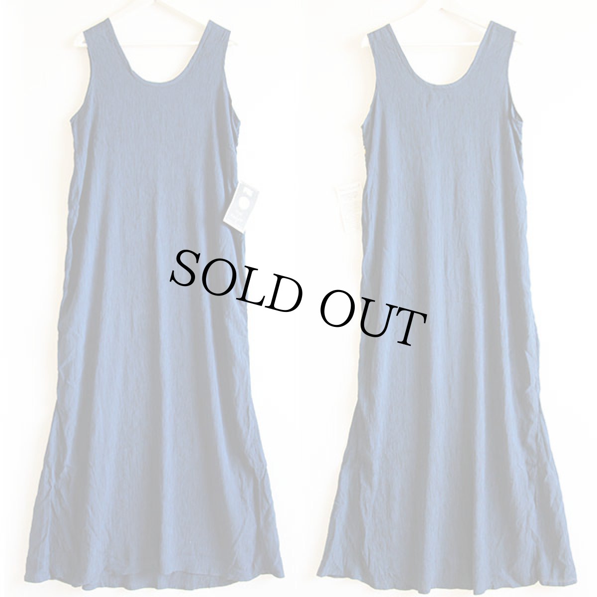 画像2: デッドストック★90s リトアニア製 FLAX マキシ丈 ノースリーブ レーヨン混 ワンピース 紺 M (2)