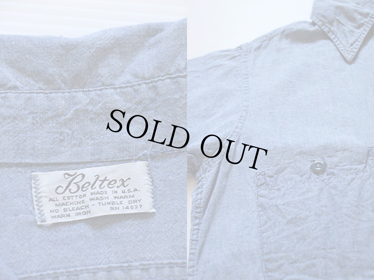 画像3: 70s USA製 Beltex コットン 半袖シャンブレーシャツ S (3)