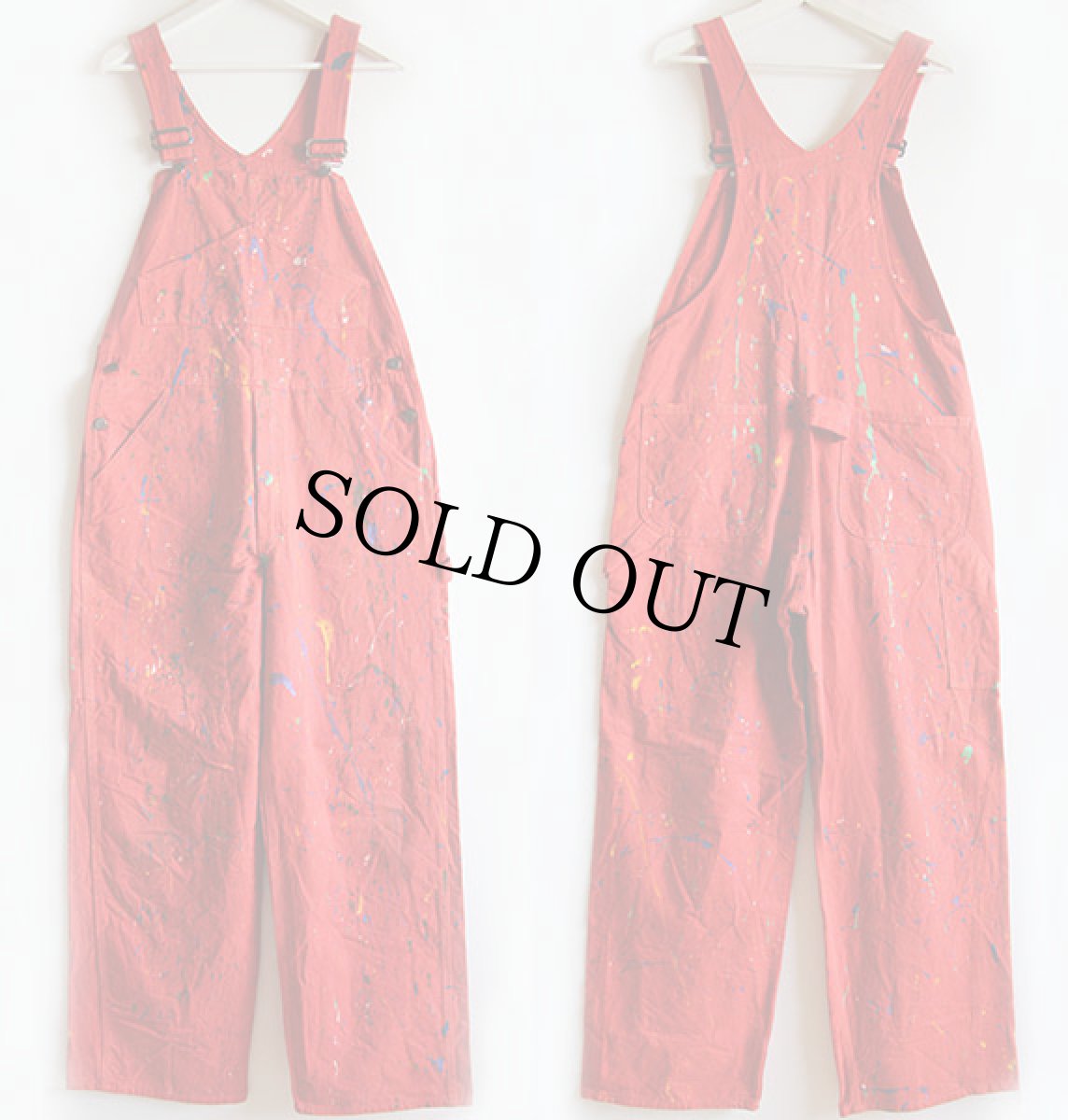 画像2: 80s USA製 Sears 山ポケ ドロッピング オーバーオール 後染め 朱色 34×30★ペンキ飛び (2)