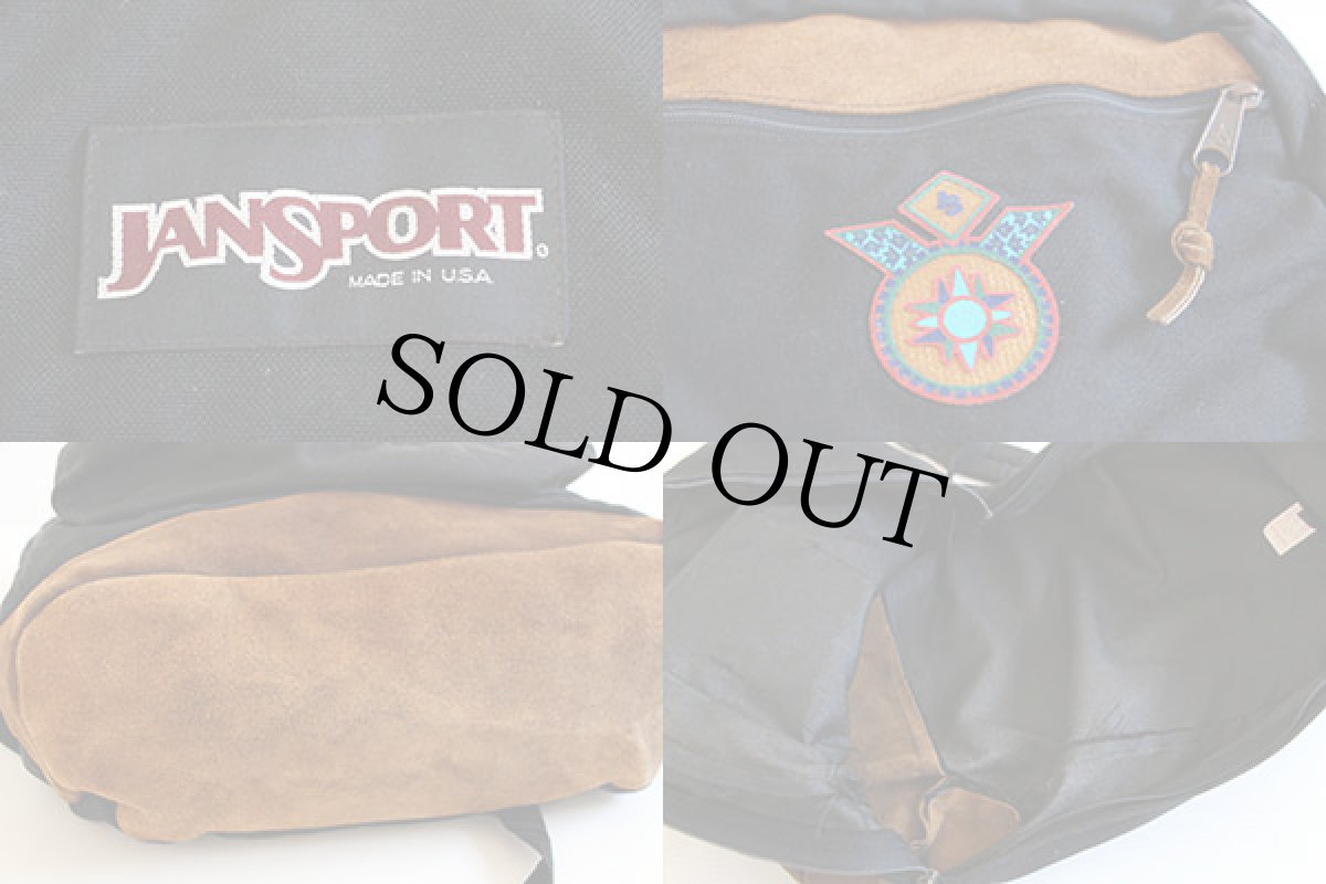 画像3: 90s USA製 JANSPORTジャンスポーツ パッチ付き ボトムレザー リュックサック 黒 (3)