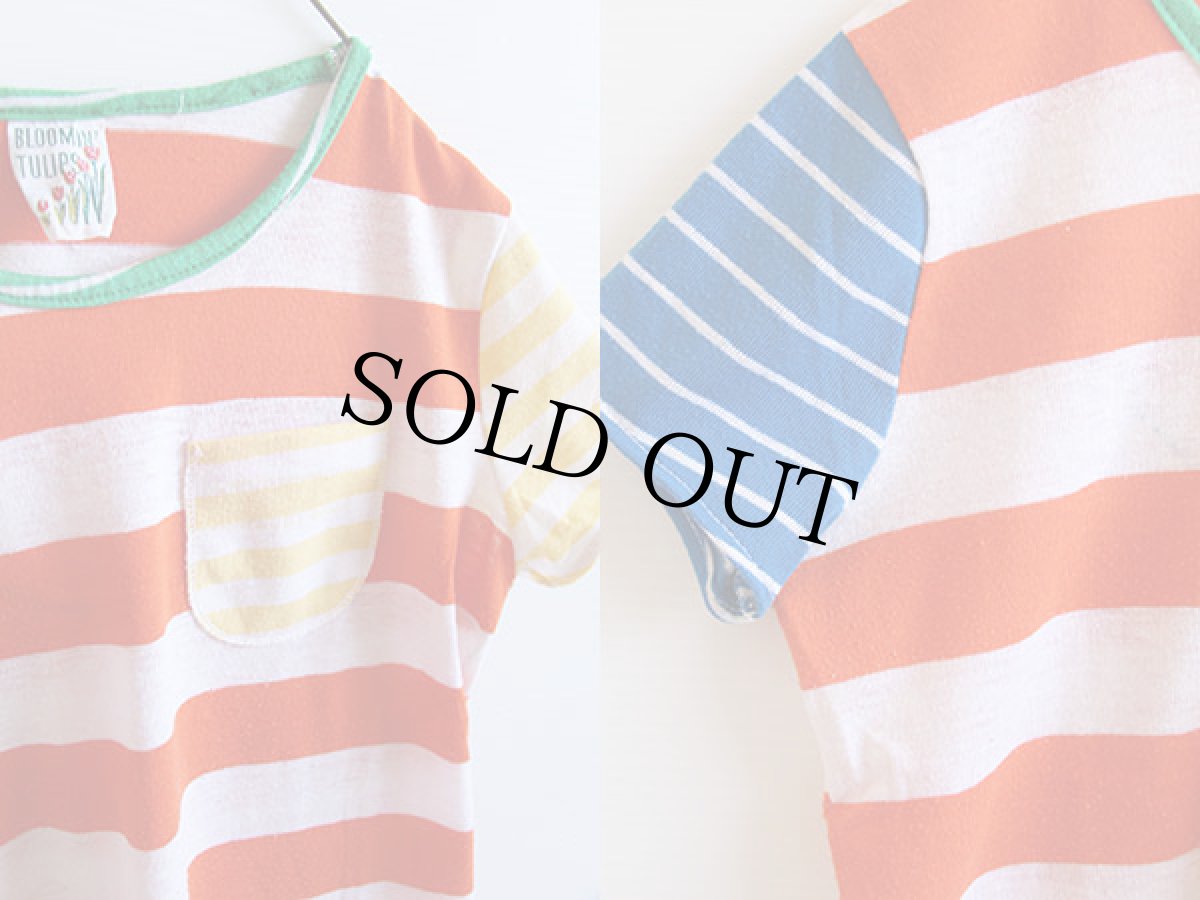 画像3: 70s BLOOMIN' TULIPS クレイジーパターン 太ボーダー ポケットTシャツ キッズ (3)