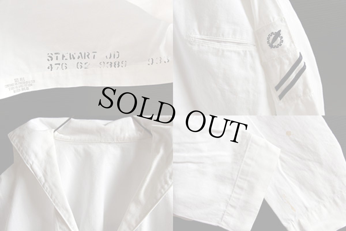 画像3: 60s 米軍 U.S.NAVY パッチ付き コットン セーラーシャツ 白 44L (3)