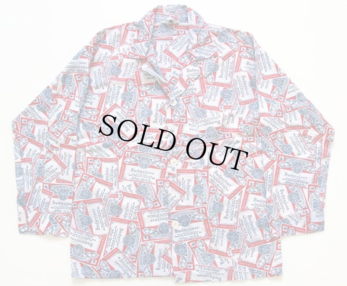 画像2: 70s Budweiserバドワイザー 総柄 パジャマ シャツ&パンツ セット M (2)