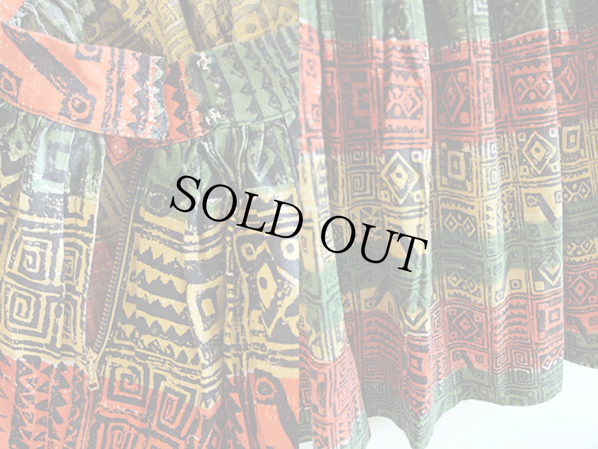 画像3: ビンテージ ハンドメイド 民族柄 コットン スカート (3)