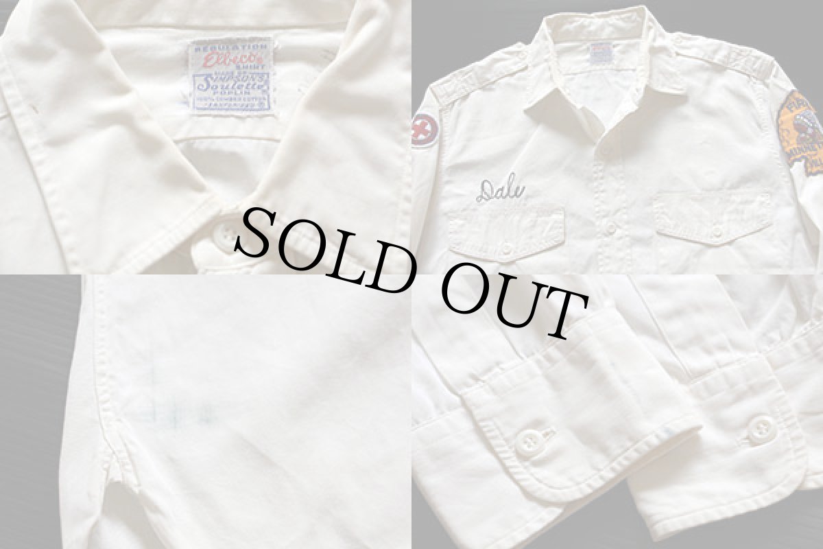 画像3: 50s Elbeco チェーン刺繍&インディアンパッチ&マチ付き コットンポプリンシャツ 白 (3)