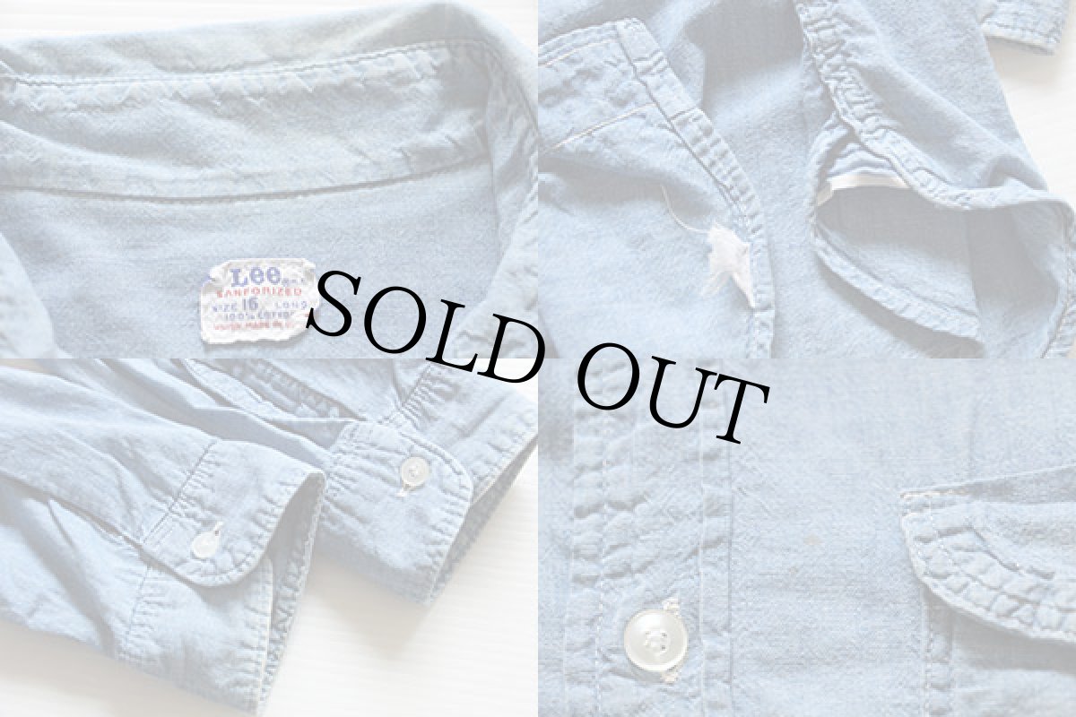 画像4: 60s USA製 Leeリー マチ付き コットン シャンブレーシャツ 16 L (4)