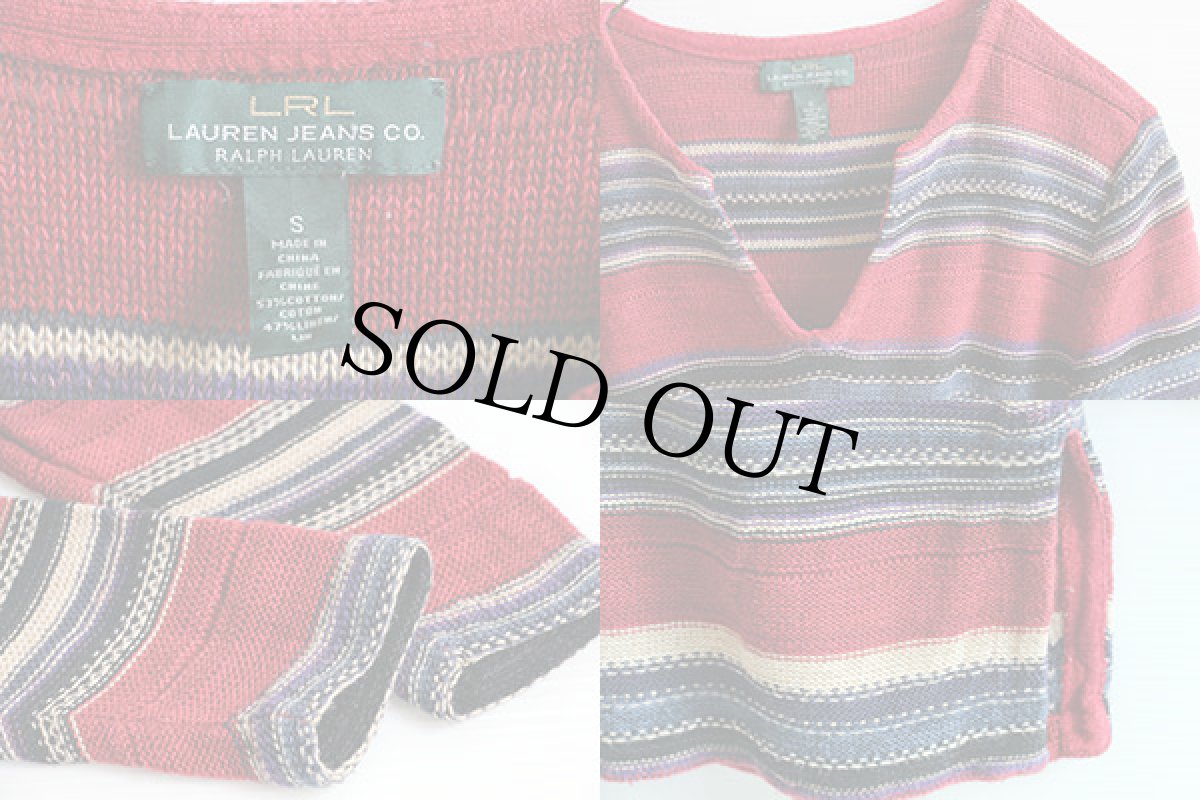 画像3: LAUREN ラルフローレン ラグ柄 七分袖 リネン×コットンニット セーター S (3)