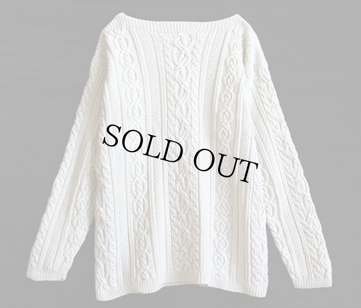 画像2: 00s LAUREN ラルフローレン ボートネック 七分袖 ケーブル編み コットン ハンドニット セーター M (2)