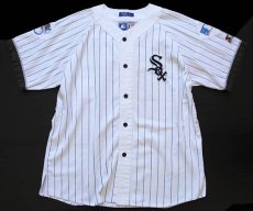 画像1: 90s STARTERスターター MLB WHITE SOXホワイトソックス ピンストライプ ベースボールシャツ 白 L (1)