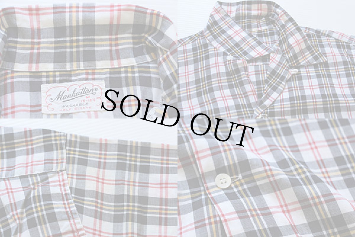 画像3: 50s Manhattanマンハッタン タータンチェック 半袖 コットンシャツ M (3)