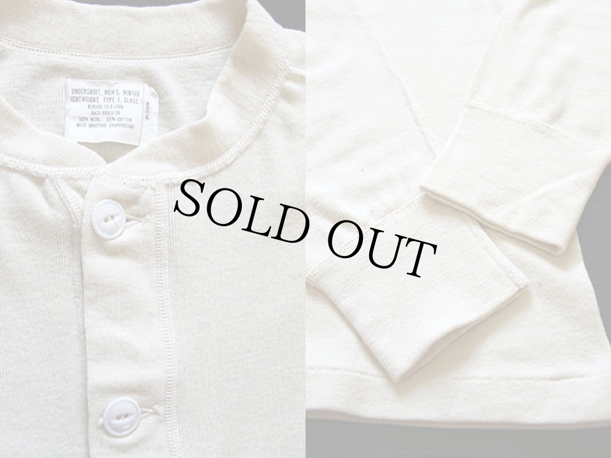 画像3: 70s 米軍 ヘンリーネック ウール×コットン アンダーシャツ 生成り M (3)