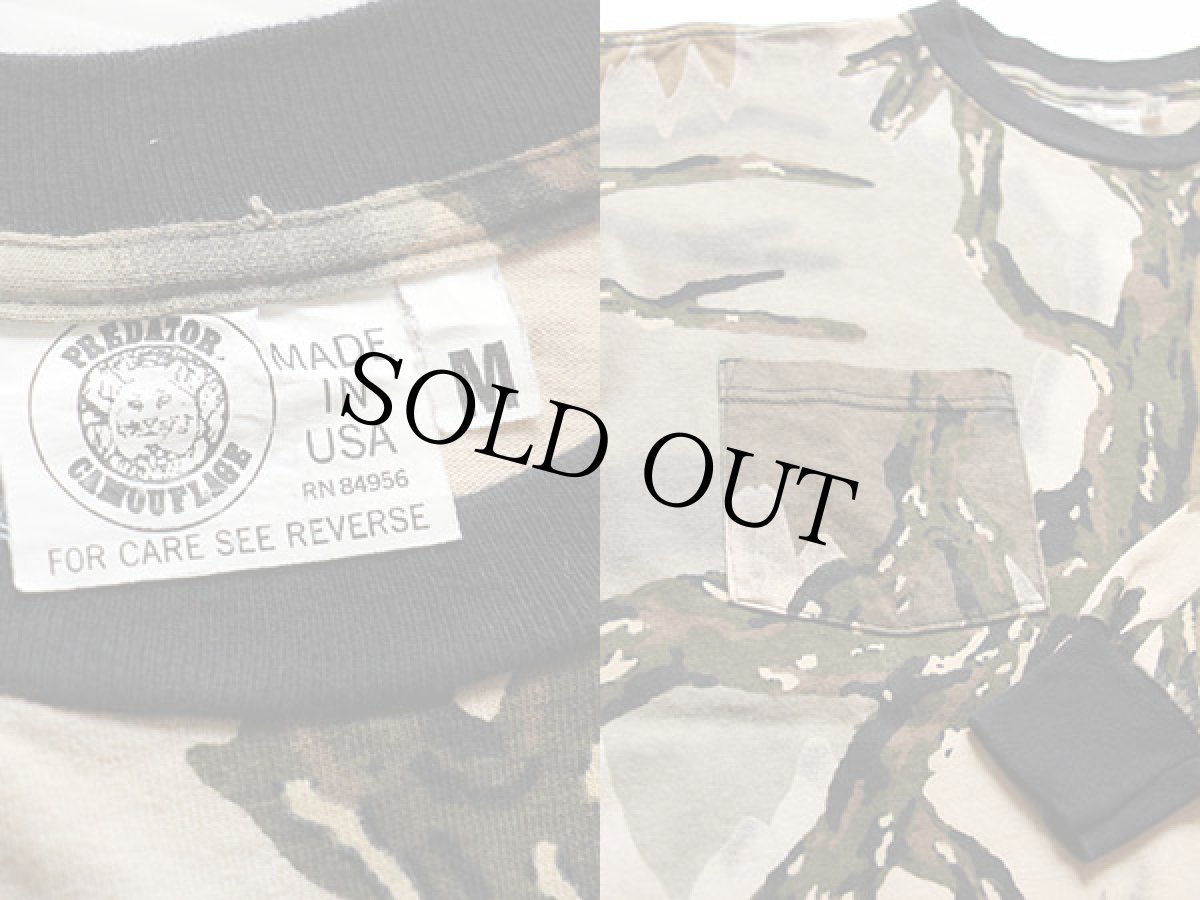 画像3: 90s USA製 PREDATOR CAMOUFLAGE プレデターカモ コットン ポケット付き 長袖Tシャツ M (3)