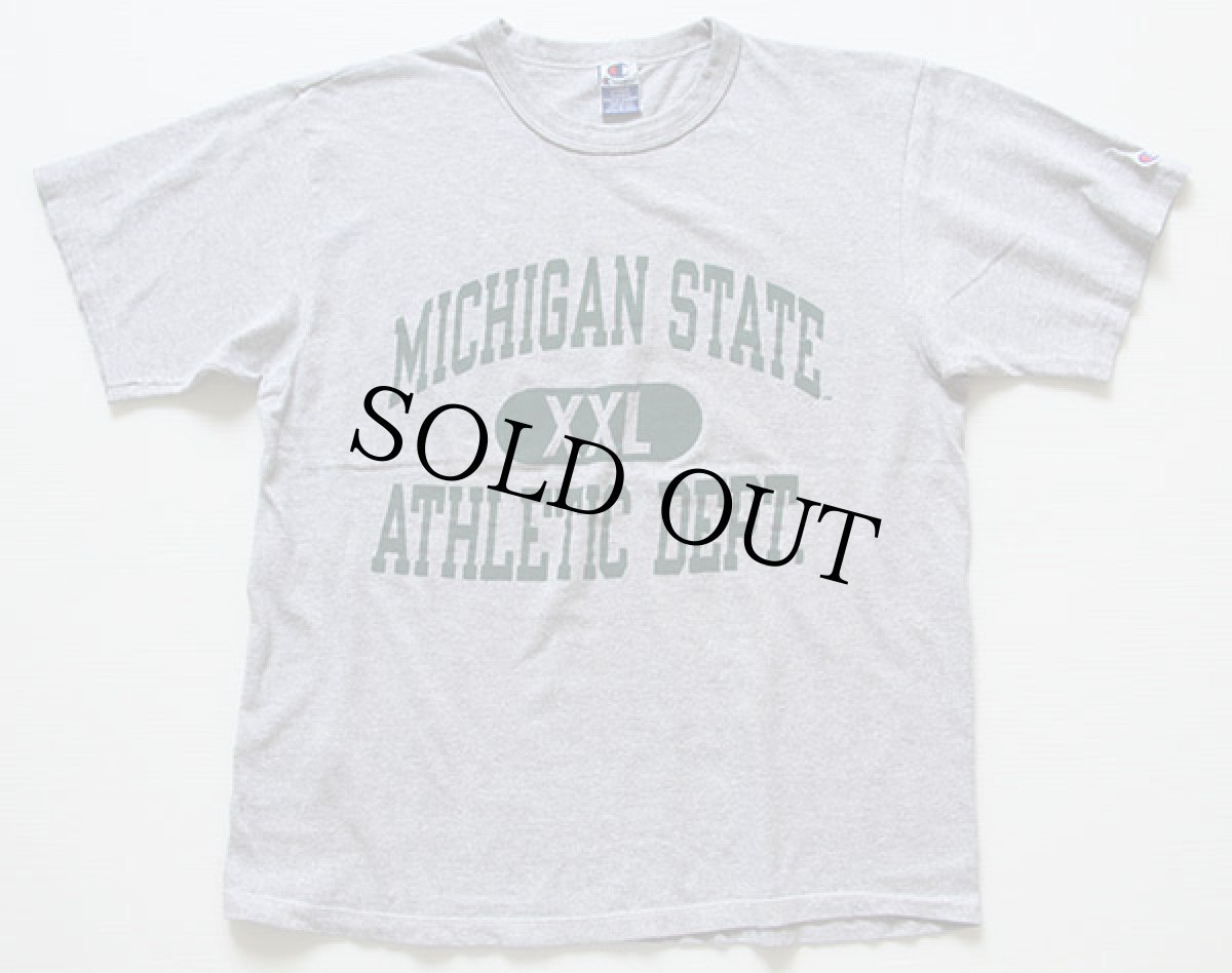画像2: 90s USA製 Championチャンピオン MICHIGAN STATE 三段中抜き Tシャツ 杢グレー L (2)