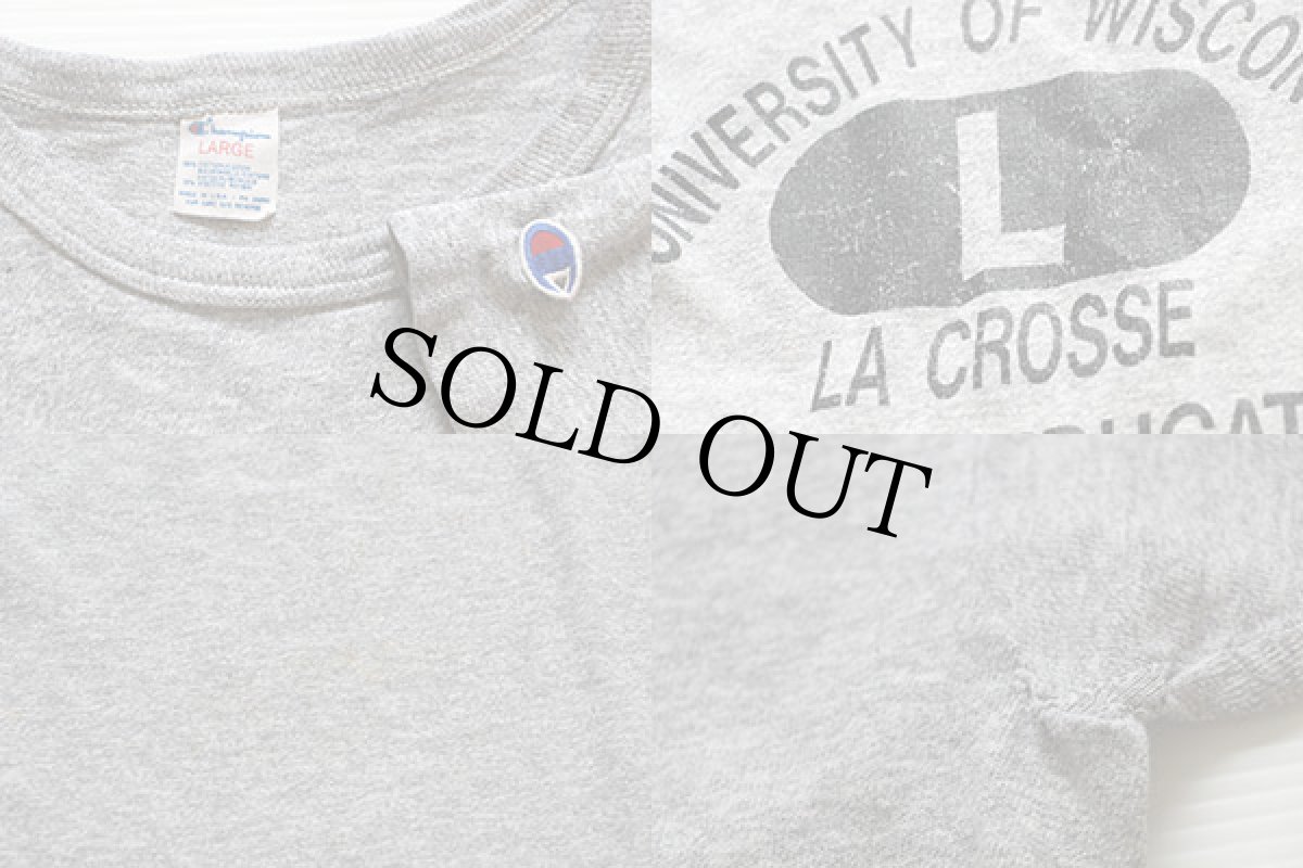 画像3: 80s USA製 Championチャンピオン UNIVERSITY OF WISCONSIN 四段中抜き 88/12 Tシャツ 杢グレー L (3)
