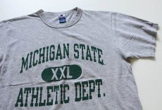 画像1: 90s USA製 Championチャンピオン MICHIGAN STATE 三段中抜き Tシャツ 杢グレー L (1)