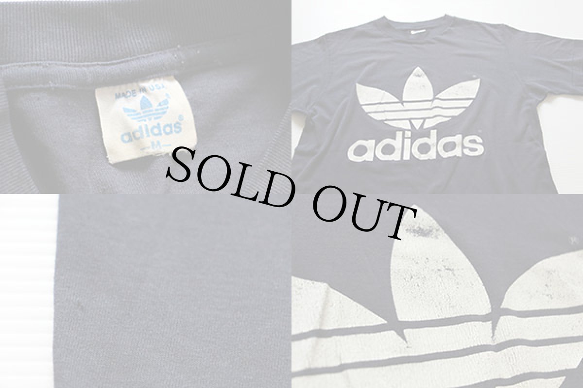 画像4: 80s USA製 adidasアディダス トレフォイル ビッグロゴ Tシャツ 紺 M (4)