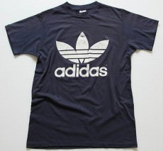 画像2: 80s USA製 adidasアディダス トレフォイル ビッグロゴ Tシャツ 紺 M (2)