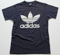 画像2: 80s USA製 adidasアディダス トレフォイル ビッグロゴ Tシャツ 紺 M (2)