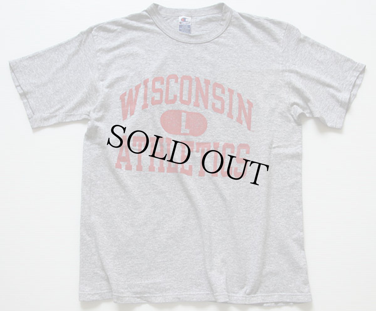 画像2: 90s USA製 Championチャンピオン WISCONSIN 三段中抜き Tシャツ 杢グレー L (2)