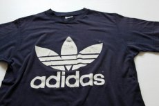 画像1: 80s USA製 adidasアディダス トレフォイル ビッグロゴ Tシャツ 紺 M (1)