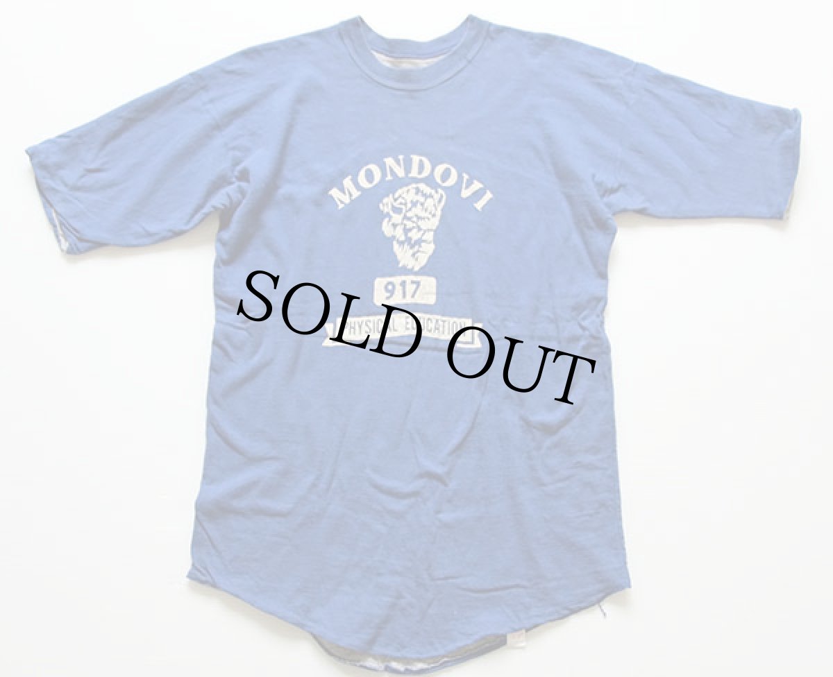 画像1: 70s USA製 MONDOVI 四段中抜き リバーシブルTシャツ 青×杢グレー L (1)