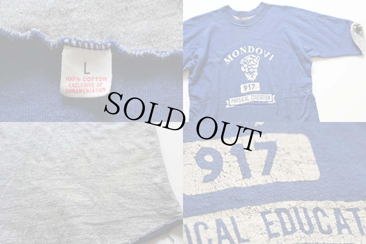 画像4: 70s USA製 MONDOVI 四段中抜き リバーシブルTシャツ 青×杢グレー L (4)