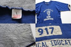 画像4: 70s USA製 MONDOVI 四段中抜き リバーシブルTシャツ 青×杢グレー L (4)