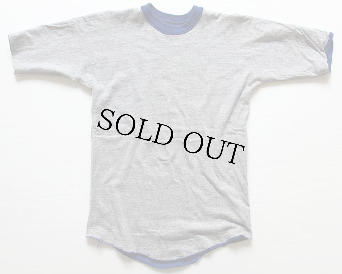 画像2: 70s USA製 MONDOVI 四段中抜き リバーシブルTシャツ 青×杢グレー L (2)