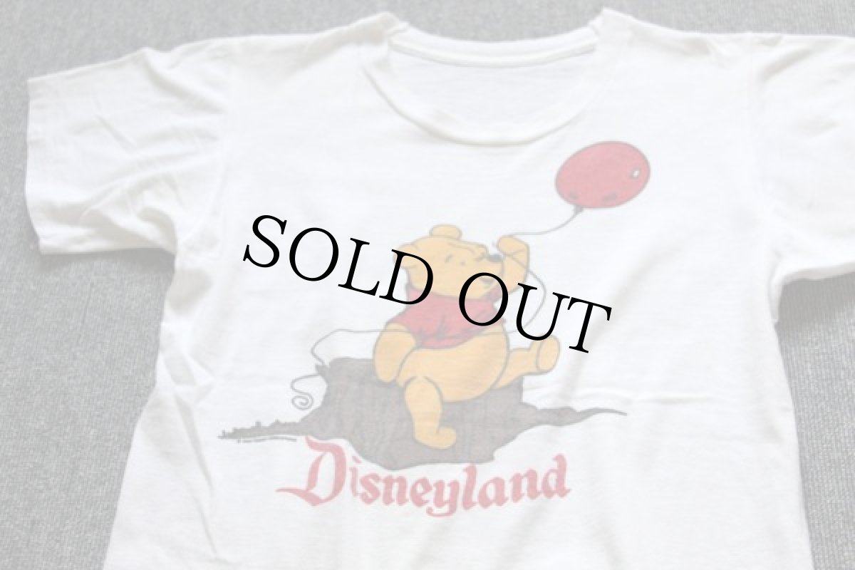 画像1: 70s Disneylandディズニーランド クマのプーさん 染み込みプリント コットンTシャツ 白 (1)