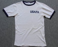 画像2: 80s USA製 Championチャンピオン USAFA コットン リンガーTシャツ 白×紺 S (2)