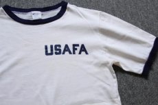 画像1: 80s USA製 Championチャンピオン USAFA コットン リンガーTシャツ 白×紺 S (1)