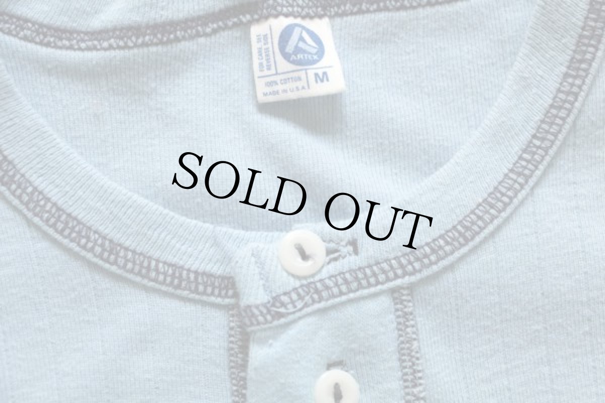 画像4: 70s USA製 ARTEX ヘンリーネック 針抜き コットンTシャツ 水色 M (4)