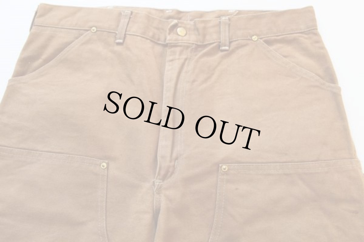 画像2: 80s USA製 carharttカーハート 100周年 ダック地 ダブルニー ペインターパンツ 茶 36×32 (2)