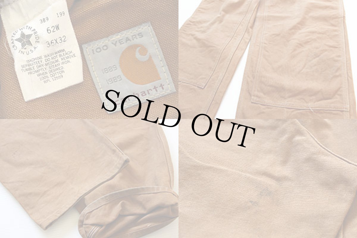 画像3: 80s USA製 carharttカーハート 100周年 ダック地 ダブルニー ペインターパンツ 茶 36×32 (3)