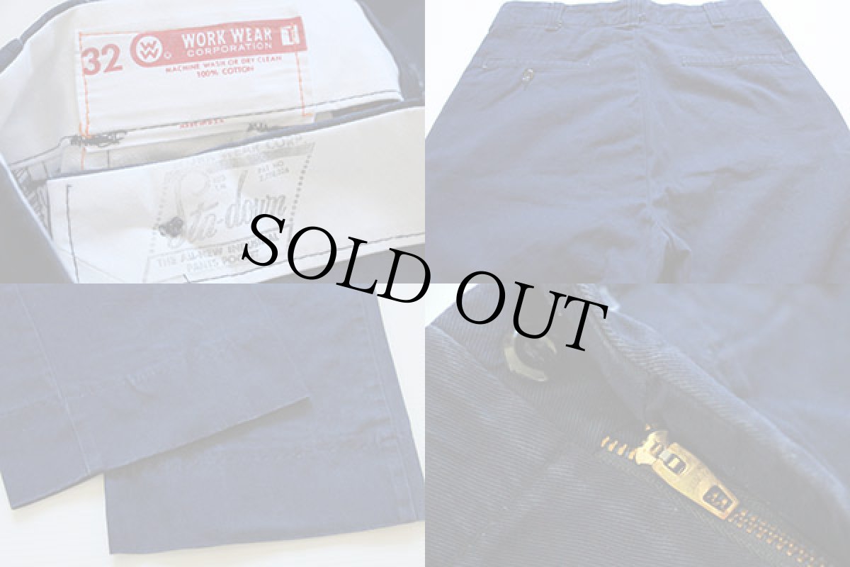 画像3: 70s USA製 WORK WEAR コットン ワークパンツ 紺 32 (3)