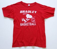 画像2: 80s USA製 Championチャンピオン スヌーピー BASKETBALL フェルトプリント コットンTシャツ 赤 L (2)