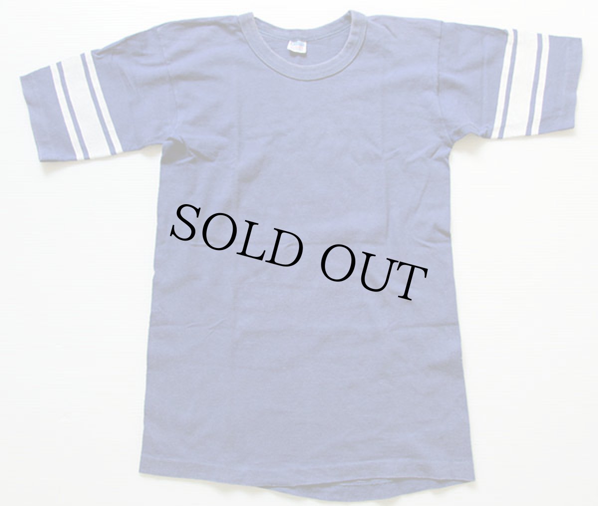 画像1: 70s USA製 Championチャンピオン 無地 コットン フットボールTシャツ 青 M (1)