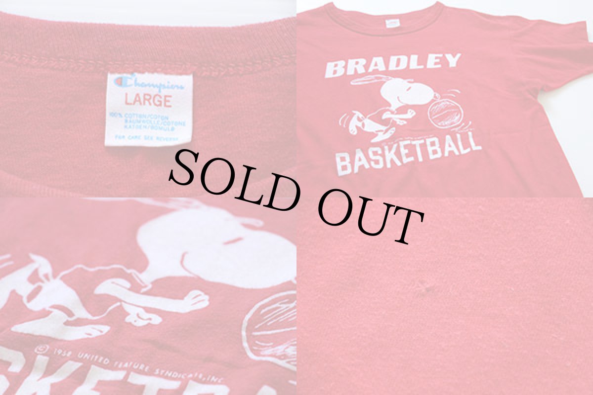 画像4: 80s USA製 Championチャンピオン スヌーピー BASKETBALL フェルトプリント コットンTシャツ 赤 L (4)