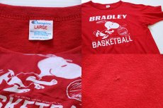 画像4: 80s USA製 Championチャンピオン スヌーピー BASKETBALL フェルトプリント コットンTシャツ 赤 L (4)