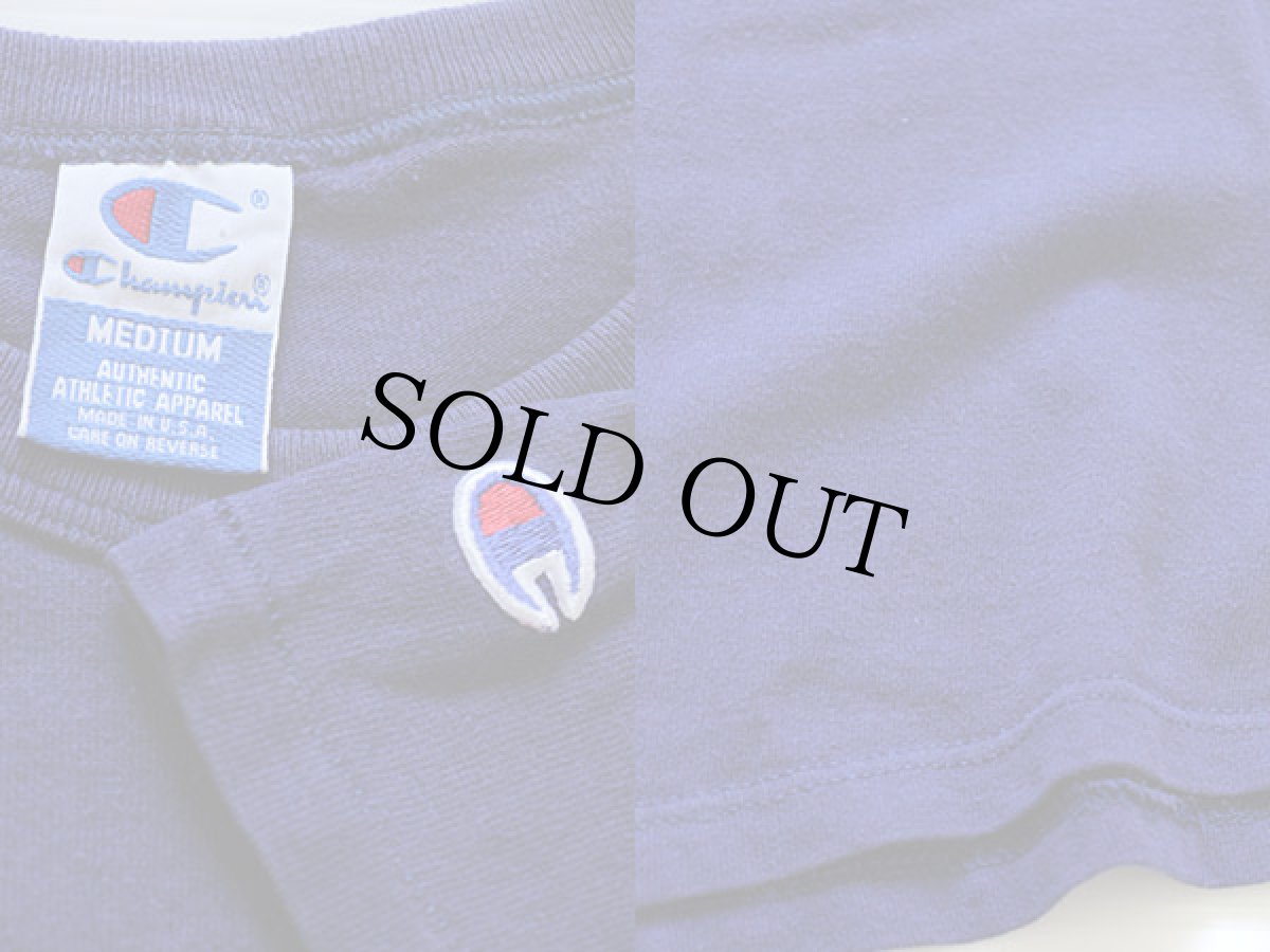 画像3: 90s USA製 Championチャンピオン スクリプト ビッグロゴ刺繍 コットンTシャツ ナス紺 M (3)