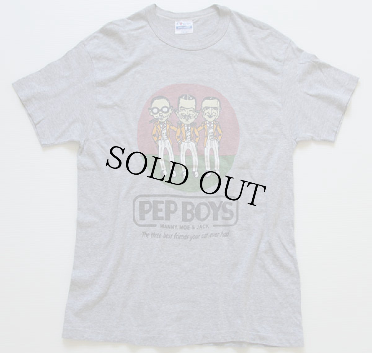 画像2: 80s USA製 Hanes PEP BOYSペップボーイズ 染み込みプリント Tシャツ 杢グレー L (2)