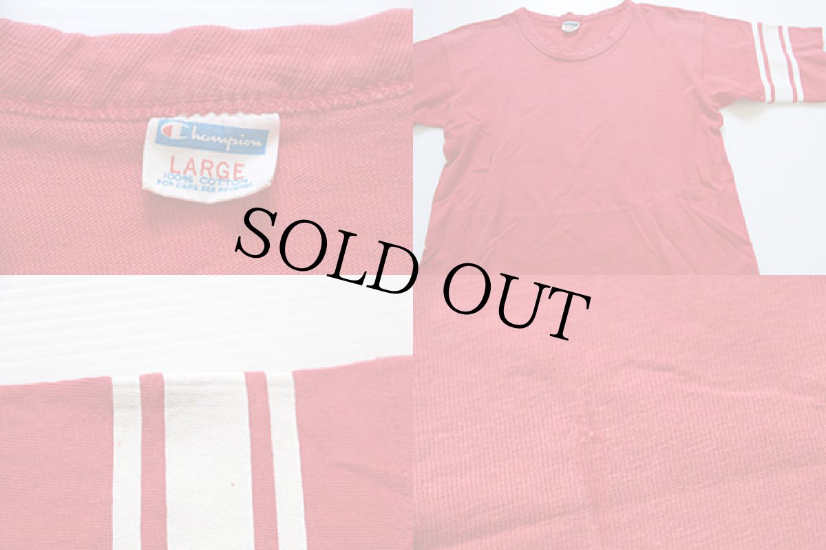 画像4: 70s USA製 Championチャンピオン 無地 コットン フットボールTシャツ 赤 L (4)