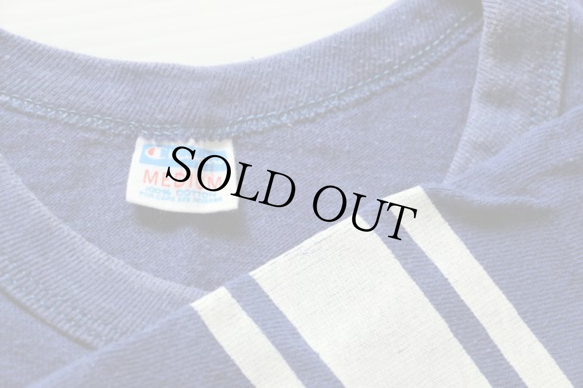 画像4: 70s USA製 Championチャンピオン 無地 コットン フットボールTシャツ 青 M (4)