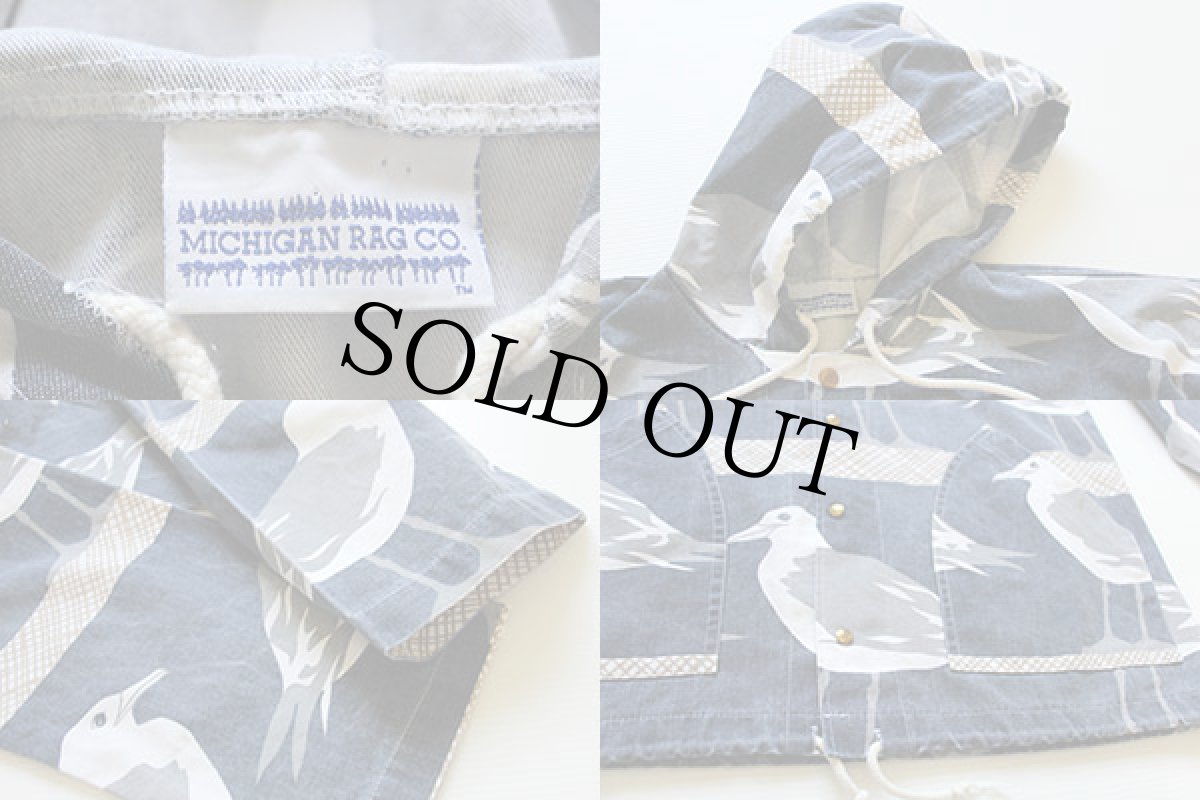 画像3: 90s USA製 MICHIGAN RAGミシガンラグ カモメ 総柄 パーカー (3)