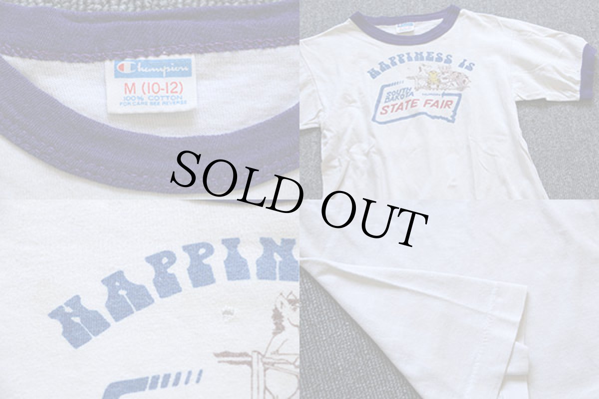 画像4: 70s USA製 Championチャンピオン HAPPINESS IS 染み込みプリント リンガーTシャツ キッズ M (4)