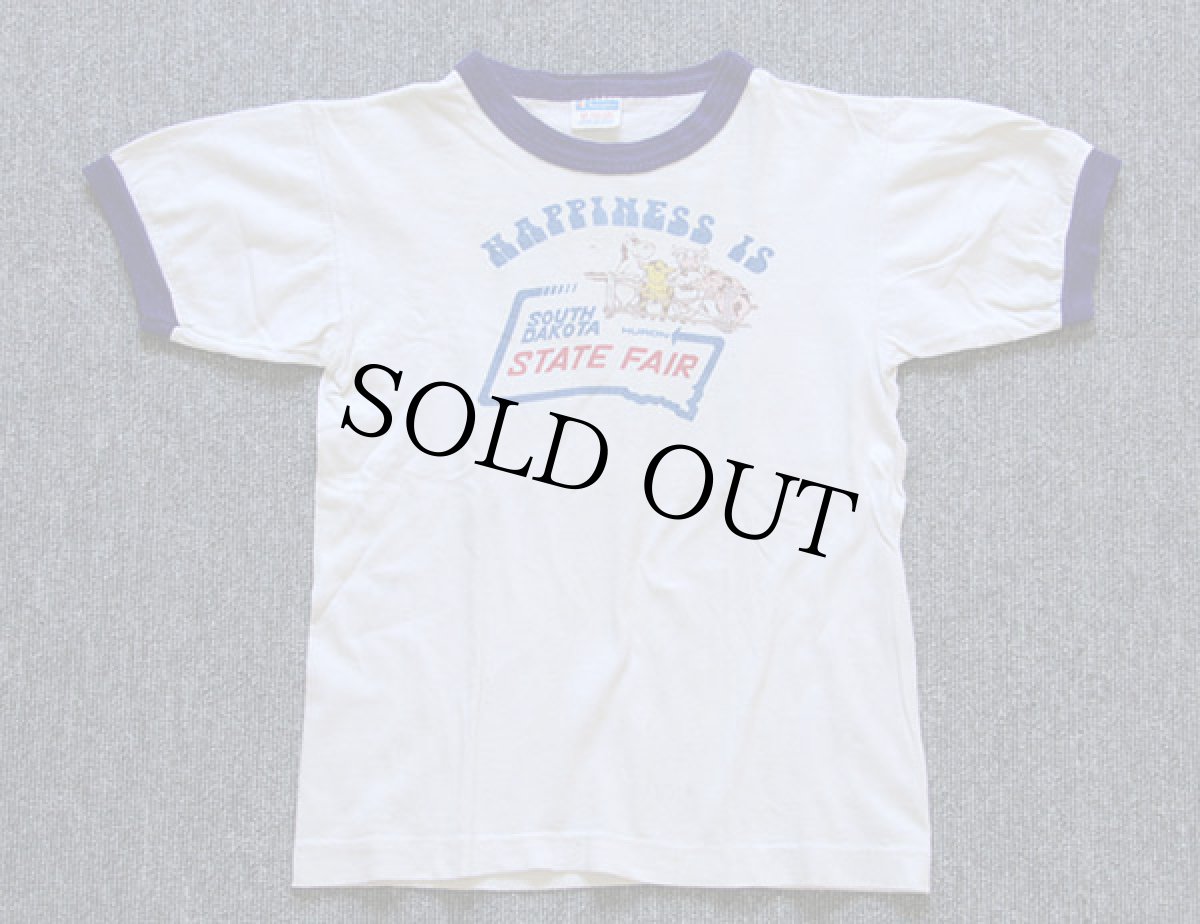 画像2: 70s USA製 Championチャンピオン HAPPINESS IS 染み込みプリント リンガーTシャツ キッズ M (2)