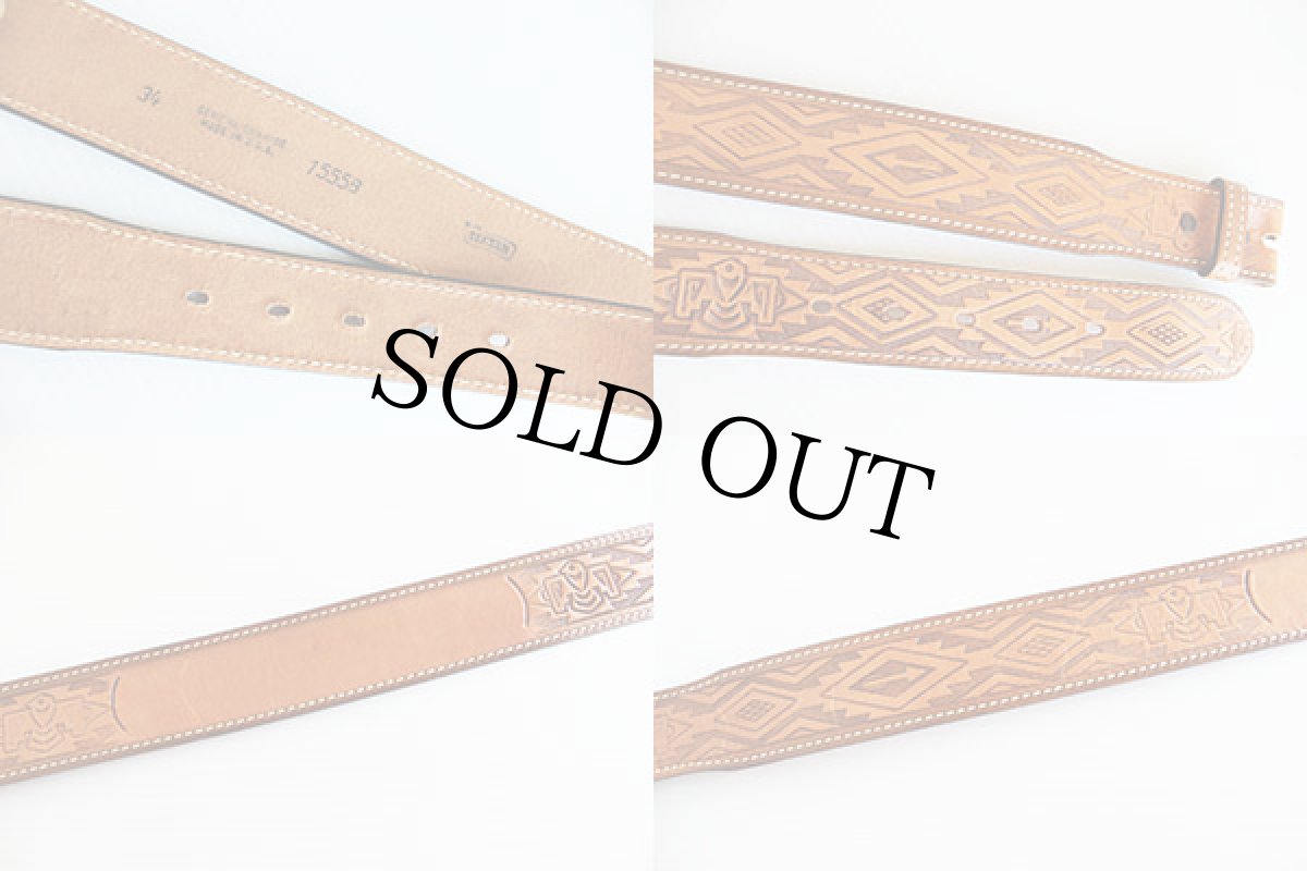 画像3: USA製 TEXTAN サンダーバード ネイティブ柄 カービング レザーベルト 茶 34★841 (3)